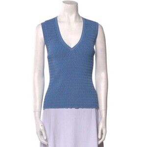 VERONICA BEAR Sid Ribbed Top Sleeveless V-neck Pullover Blue Women's Size XL
